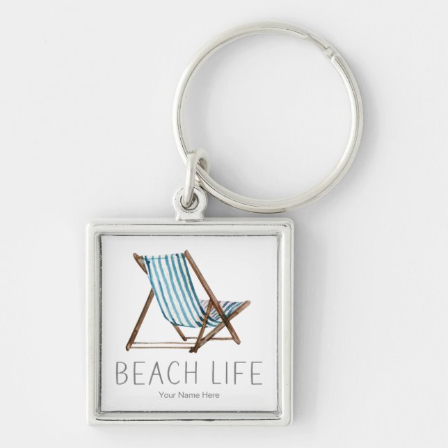 Beach Life Quote Nautical Beach Sommarordförande Fyrkantig Silverfärgad Nyckelring (Framsidan)