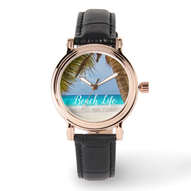 Beach Life - Sandy Beach & Handflatan Träd Armbandsur (Framsida)