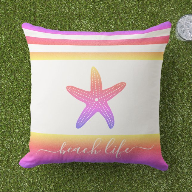 Beach life script lila gult ombre starfish kudde (Gräs)