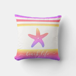 Beach life script lila gult ombre starfish kudde