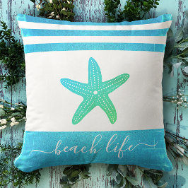 Beach life script turkos blue grönt starfish kudde