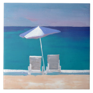 Beach Life - Solstol och paraply i Beach Kakelplatta