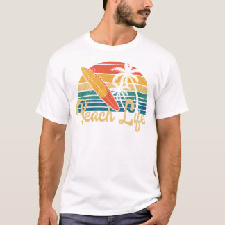 Beach Life Summer Vacation Retro Sunset Surfboard T Shirt