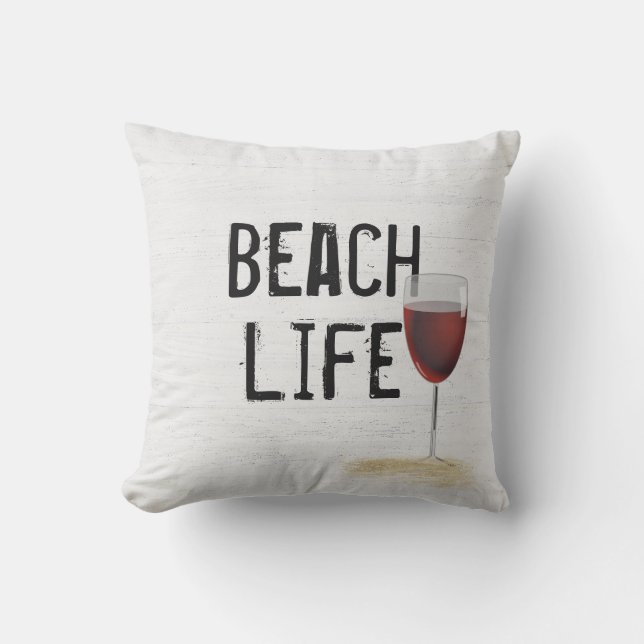 Beach Life-text på Whitewzed Wood Kudde (Framsida)