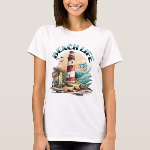 Beach Life Tropical Beach and Lighthouse T Shirt