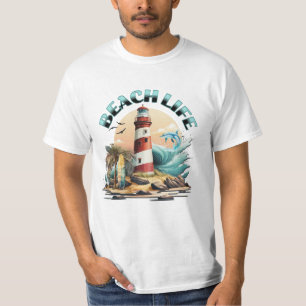 Beach Life   Tropical Beach and Lighthouse T Shirt