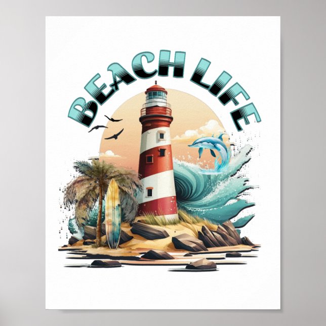 Beach Life | Tropical Lighthouse Art Poster (Framsidan)