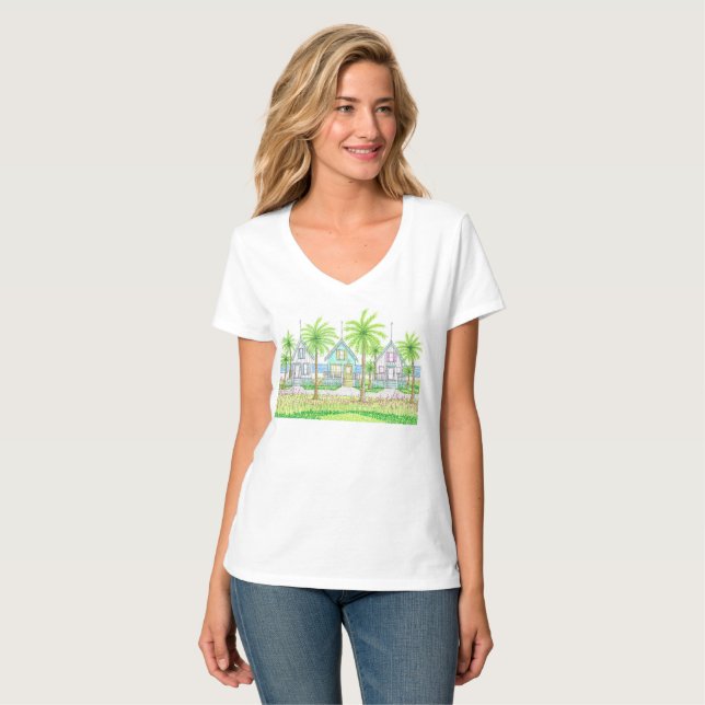 Beach Life Tropical Shack V-ringad t-shirt (Hel framsida)