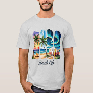 Beach Life Vintage | Tropical Camper & Ocean Parad T Shirt