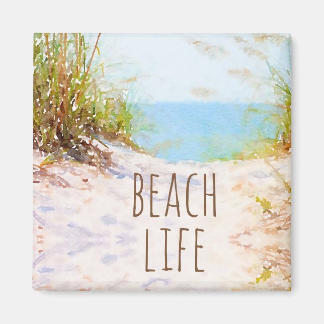 Beach Life Watercolor Beach Väg Magnet (Framsidan)