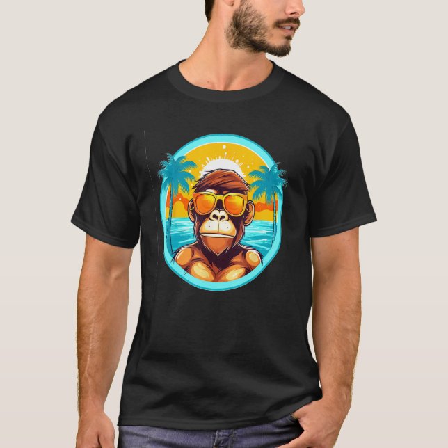 Beach Life with a Monkey Twist Eye Catching Summer T Shirt (Framsida)