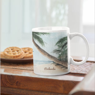 Beach Ligcape med segelbåtar Watercolor Blue Kaffemugg