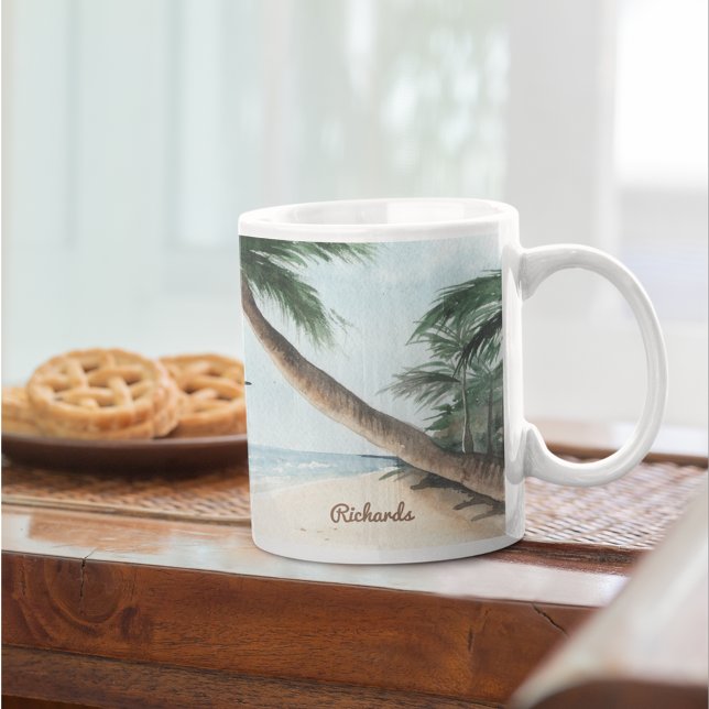 Beach Ligcape med segelbåtar Watercolor Blue Kaffemugg (Skapare uppladdad)