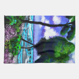 Beach Ligcape Sjölandskap Träd Ocean Kökshandduk