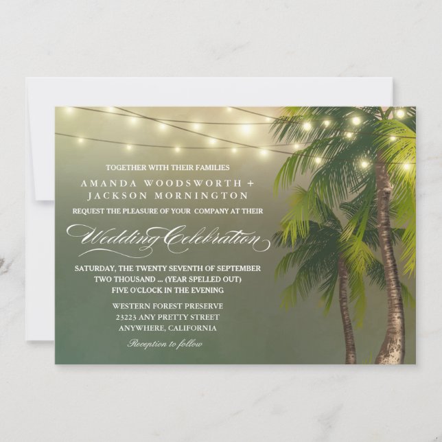 Beach Light Träd Tropical Wedding Investigations Inbjudningar (Framsida)