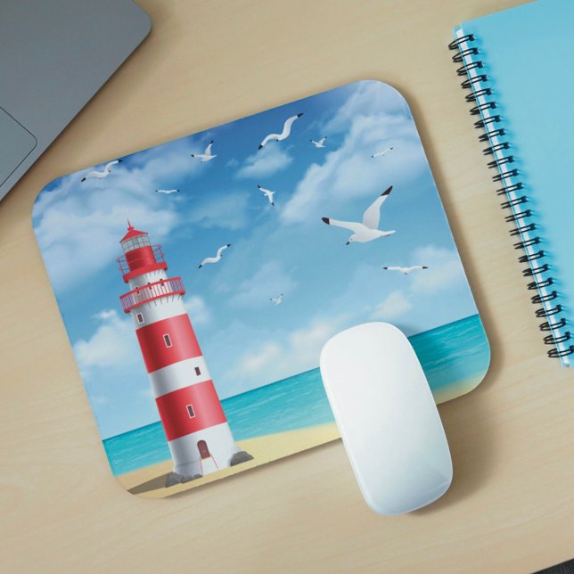 Beach Lighthouse Fiskmås Mousepad Musmatta (Skapare uppladdad)