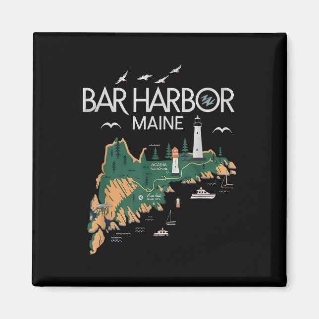 Beach Lighthouse Pub Harbour Maine Magnet (Framsidan)