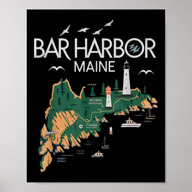 Beach Lighthouse Pub Harbour Maine Poster (Framsidan)