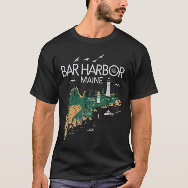 Beach Lighthouse Pub Harbour Maine T Shirt (Framsida)