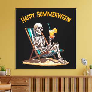 Beach Lounging Skeleton Halloween Canvastryck