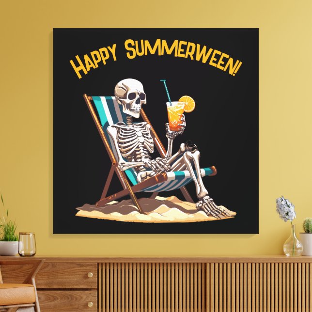 Beach Lounging Skeleton Halloween Canvastryck (Insitu (Vardagsrum))
