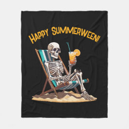 Beach Lounging Skeleton Halloween Fleecefilt