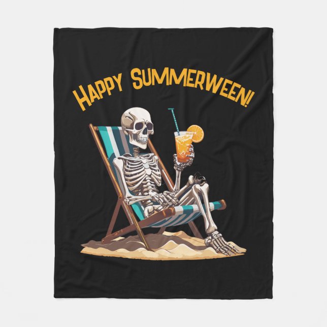 Beach Lounging Skeleton Halloween Fleecefilt (Framsidan)