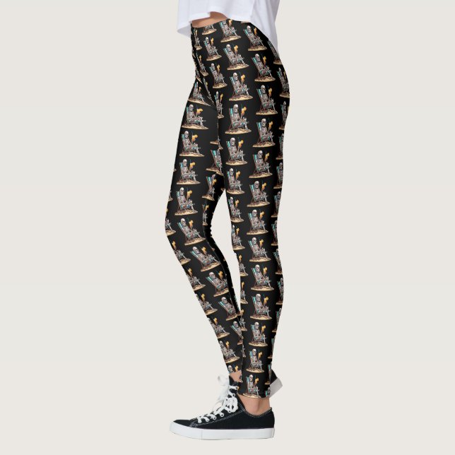Beach Lounging Skeleton Halloween Leggings (Vänster)