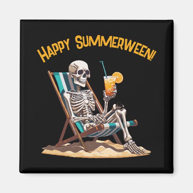 Beach Lounging Skeleton Halloween Magnet (Framsidan)