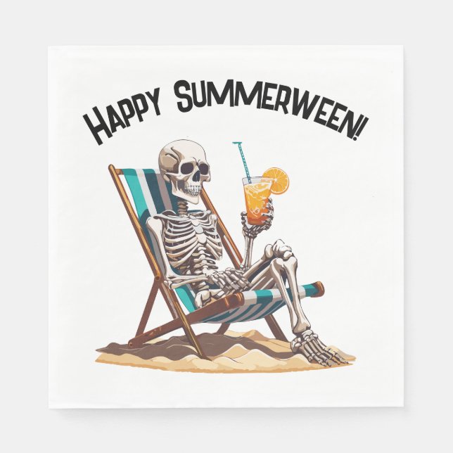 Beach Lounging Skeleton Halloween Pappersservett (Framsidan)