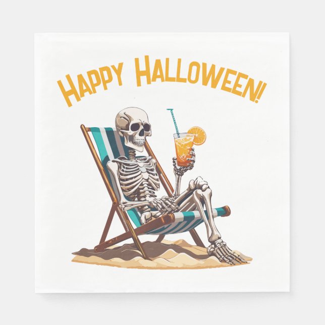 Beach Lounging Skeleton Halloween Pappersservett (Framsidan)