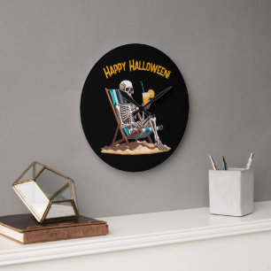 Beach Lounging Skeleton Halloween Stor Klocka