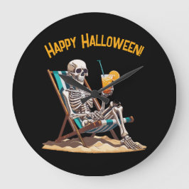 Beach Lounging Skeleton Halloween Stor Klocka