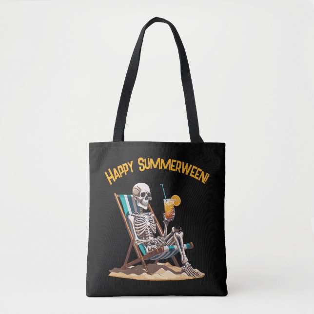 Beach Lounging Skeleton Halloween Tygkasse (Framsida)