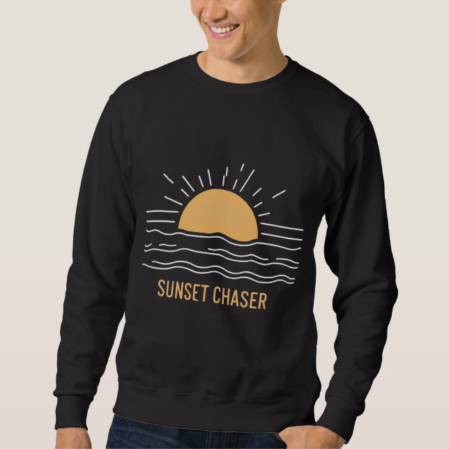 Beach Lover's Golden Sunset Chaser Design Lång Ärmad Tröja (Framsida)
