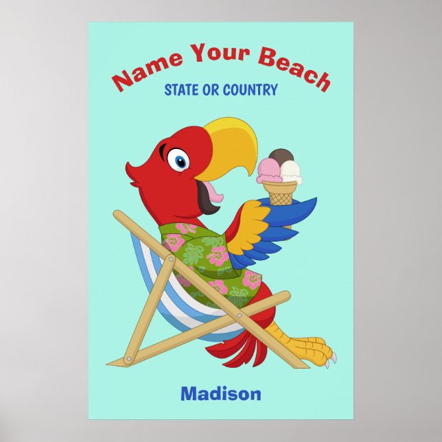 Beach Macaw-poster namn, text och färg Poster (Framsidan)