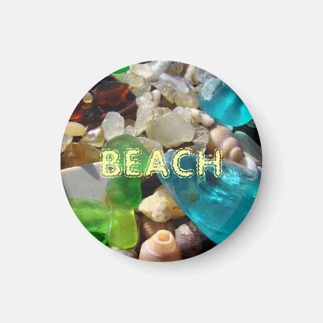 BEACH magnets Blue Grönt Sea Glass Agates Snäckor Magnet (Framsidan)