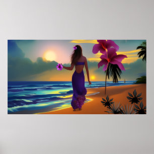 Beach, måndagskvinna, blåhavsklänning poster