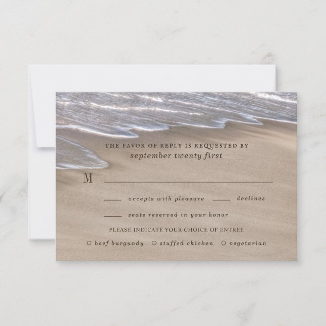 Beach Meal Choice Sand Hearts Elegant bröllop OSA Kort (Framsida)