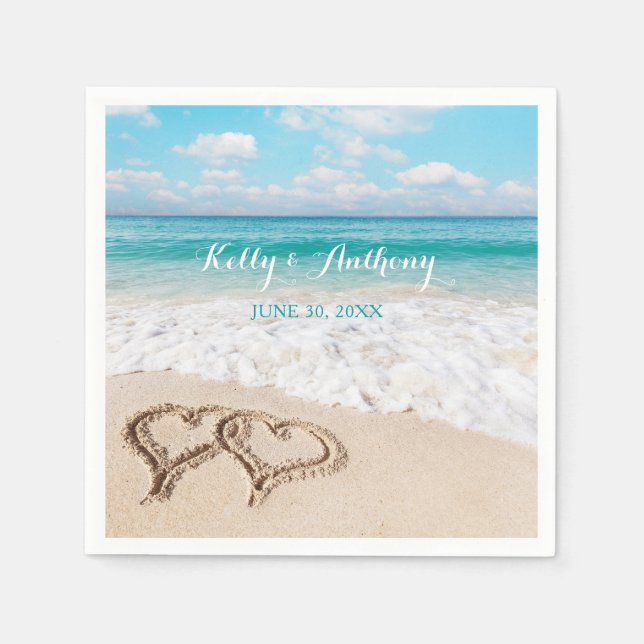 Beach med Hjärter på Sand Pappersservett (Framsidan)