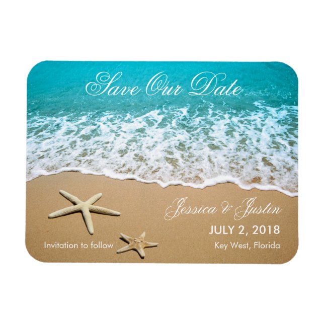 Beach med Starfish Spara datum magneter (Horisontell)