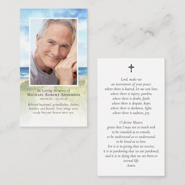 Beach Memorial Photo Prayer Card (Fram/baksida)