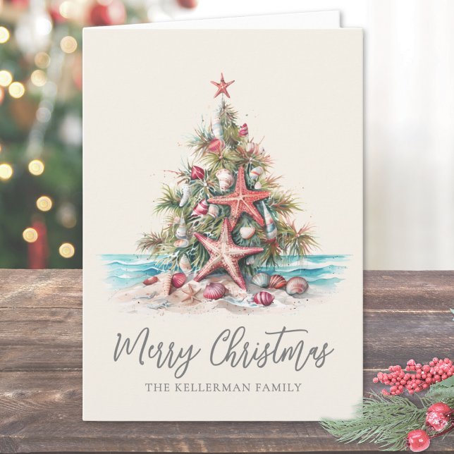 Beach Merry Christmas Tree Helgkort (Beach Merry Christmas Tree Holiday Card)