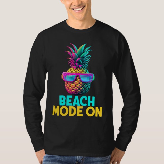Beach Mode On Funny Retro Pineapple Sunglasses Vac T Shirt (Framsida)