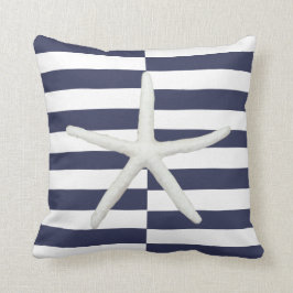 Beach Modern Starfish Bold Stripe Navy and White Kudde