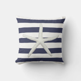 Beach Modern Starfish Simple Rand Navy and White Kudde