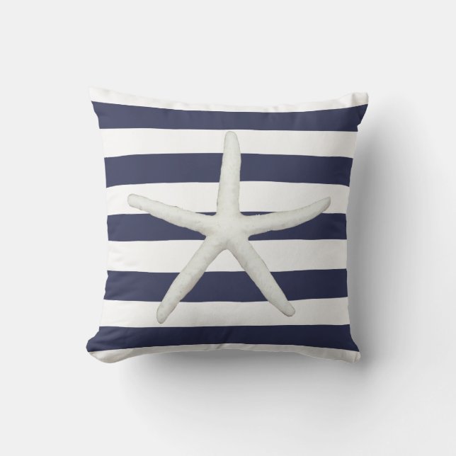 Beach Modern Starfish Simple Rand Navy and White Kudde (Framsida)