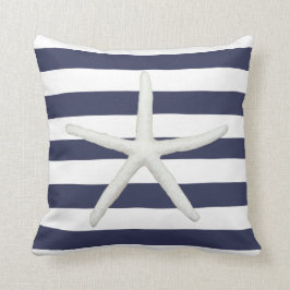 Beach Modern Starfish Simple Rand Navy and White Kudde