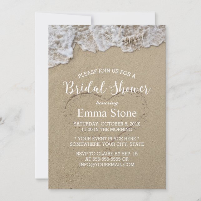 Beach Möhippa Heart in Sand Inbjudningar (Framsida)