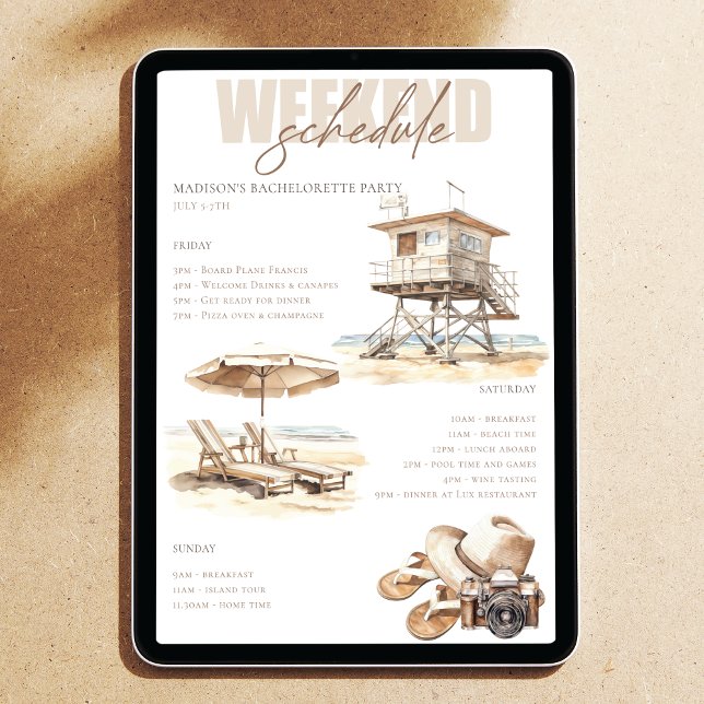 Beach Möhippa Helg Itinerary Inbjudningar (Skapare uppladdad)